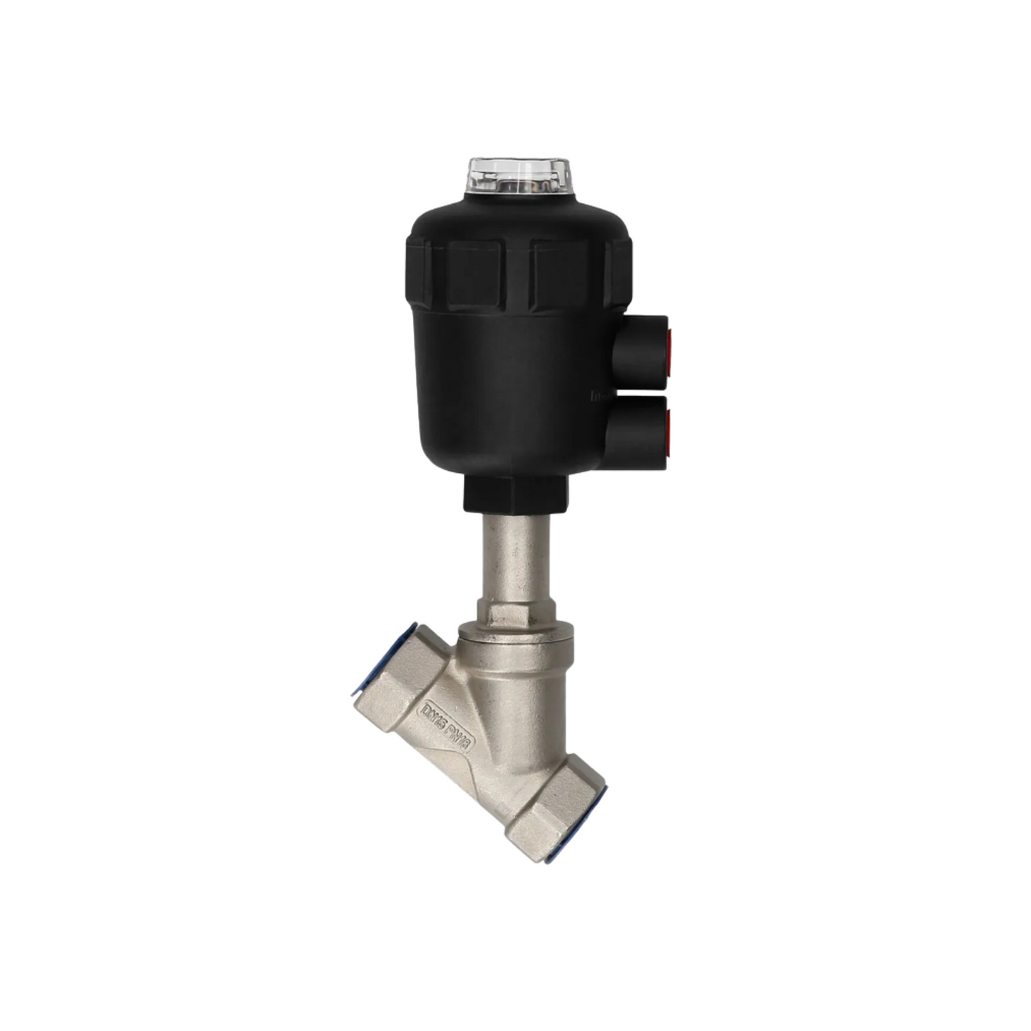 Válvula Angular Y Pneumática Inox 2/2 Vias 1/2 BSP Com Atuador Plástico