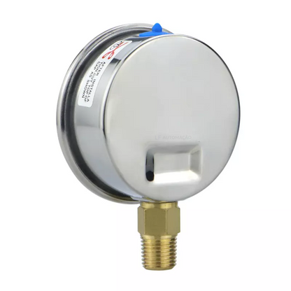 Manômetro Inox 2.1/2" (63MM) - Rosca 1/4" Macho NPT - Saída inferior (vertical) - 0-14 Bar / 0- 200 Psi - Com glicerina