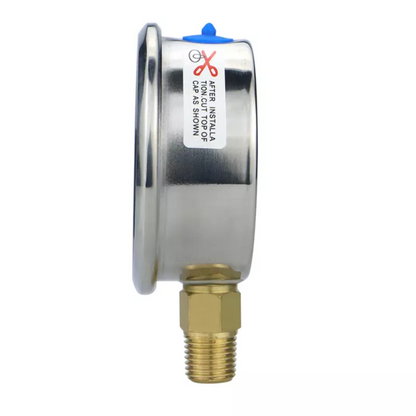 Manômetro Inox 2.1/2" (63MM) - Rosca 1/4" Macho NPT - Saída inferior (vertical) - 0-14 Bar / 0- 200 Psi - Com glicerina