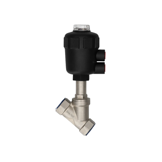 Válvula Angular Y Pneumática Inox 2/2 Vias 1/2 BSP Com Atuador Plástico